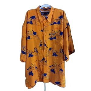 Phat Farm Mens Orange Button Down Shirt Size XXXL Samurai Fight Vintage Y2K 90s